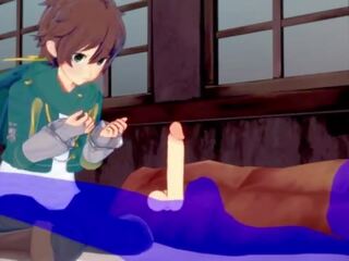 KonoSuba Yaoi - Kazuma blowjob with cum in his mouth - Japanese Asian Manga anime game sex video gay